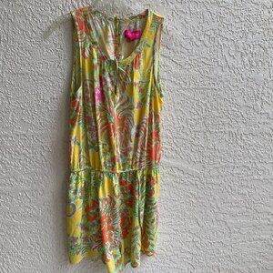 Lilly Pulitzer Sz M  Target Happy Place Challis Shorts Yellow Floral Romper.